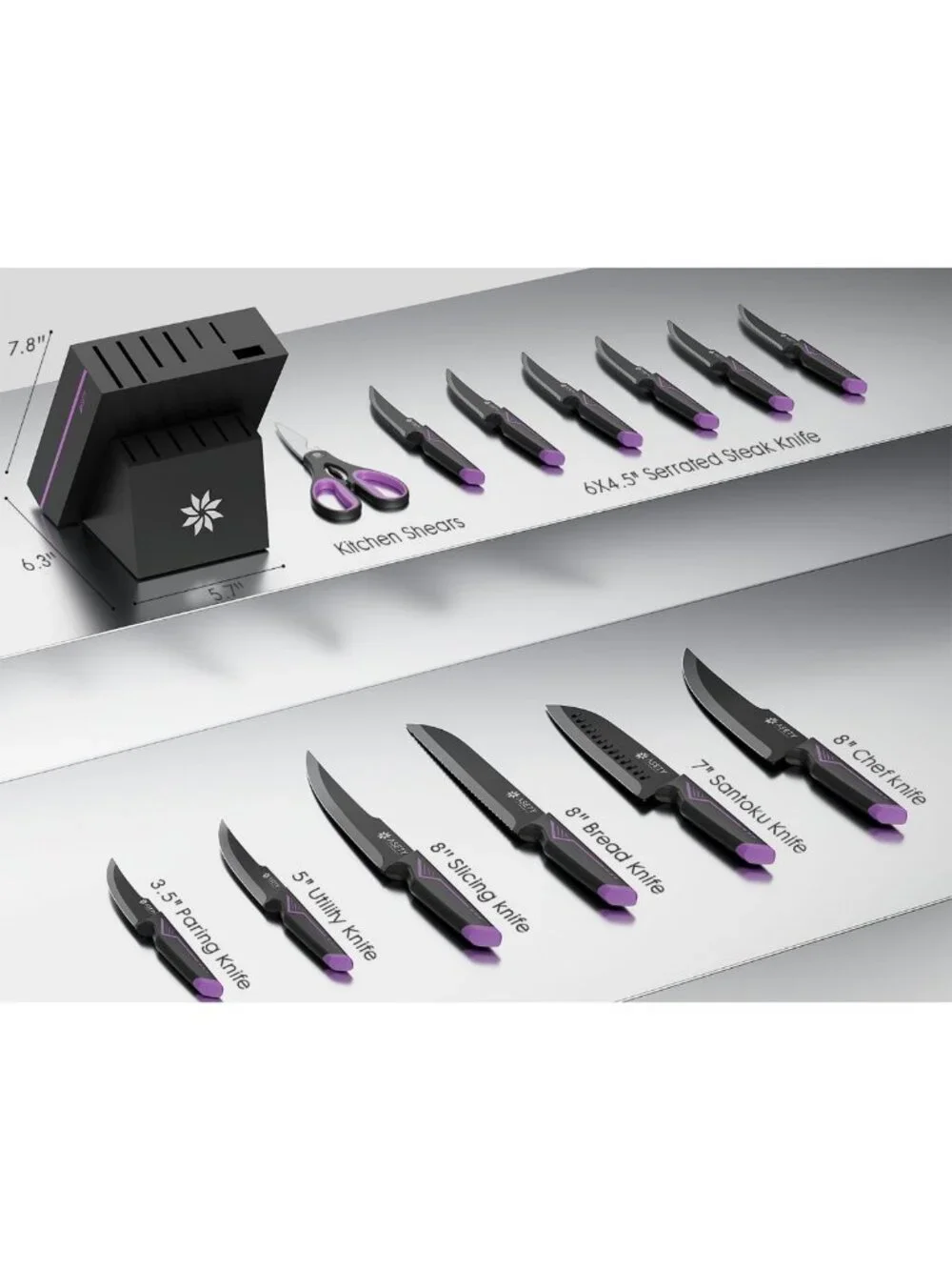 15-Piece Kitchen Knife Set with Built-in Sharpener & Storage Block - Essential